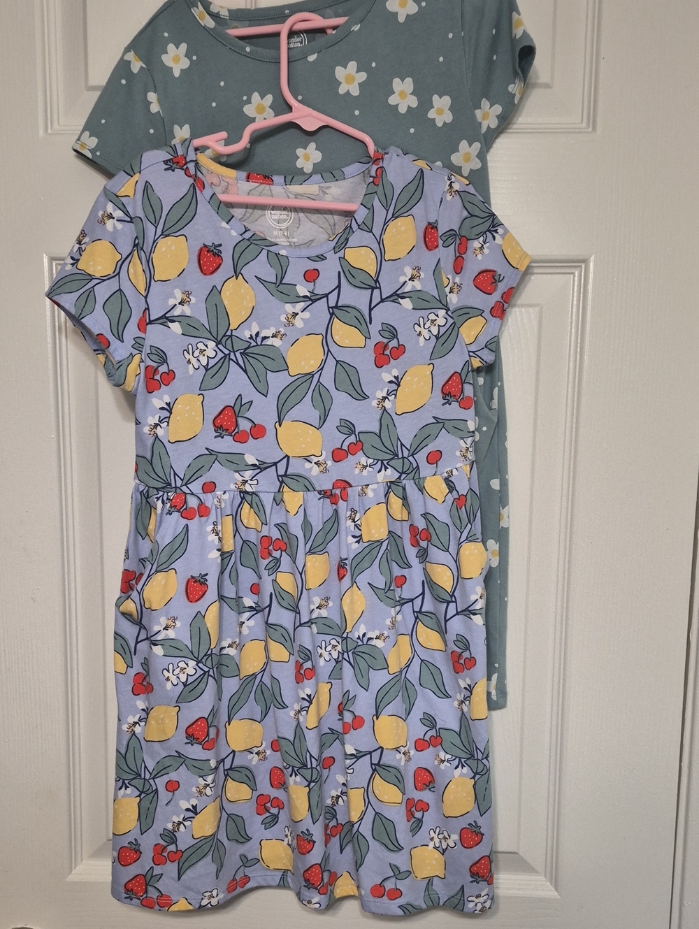 2 Dress Bundle-wonder nation Blue Lemon & Cherry Print, Sage White Flower Print
